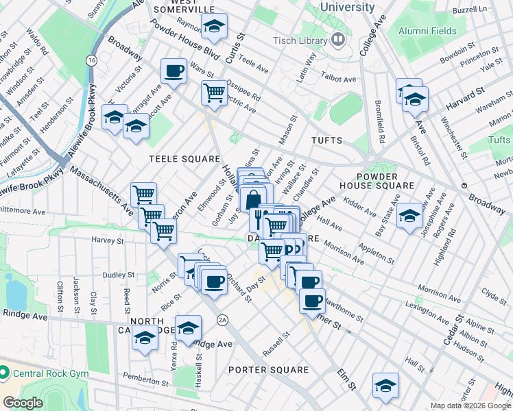 map of restaurants, bars, coffee shops, grocery stores, and more near 10 Irving Street in Somerville