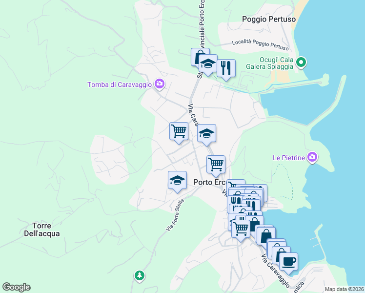 map of restaurants, bars, coffee shops, grocery stores, and more near 6 Via Arcidosso in Porto Ercole