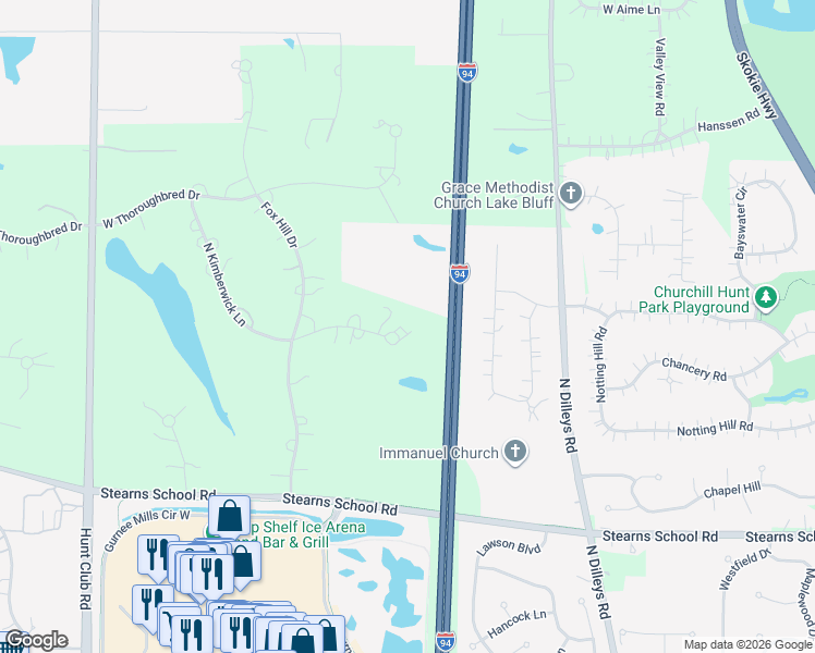 map of restaurants, bars, coffee shops, grocery stores, and more near 36625 North Kimberwick Lane in Wadsworth