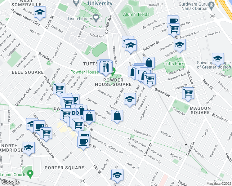 map of restaurants, bars, coffee shops, grocery stores, and more near 59 Liberty Avenue in Somerville