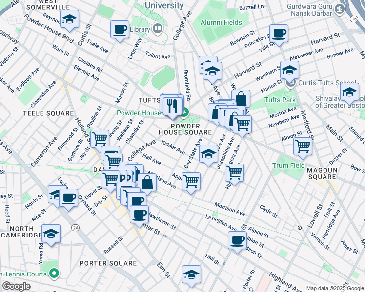 map of restaurants, bars, coffee shops, grocery stores, and more near 59 Liberty Avenue in Somerville