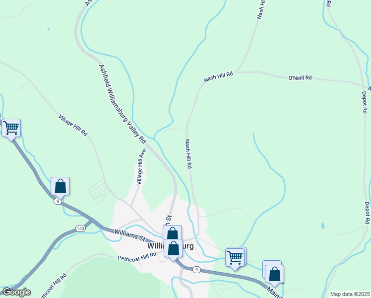 map of restaurants, bars, coffee shops, grocery stores, and more near 29 Nash Hill Road in Williamsburg