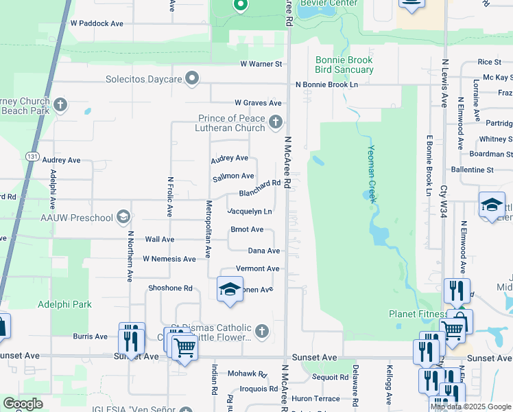 map of restaurants, bars, coffee shops, grocery stores, and more near 2626 Jacquelyn Lane in Waukegan