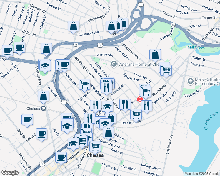 map of restaurants, bars, coffee shops, grocery stores, and more near 10 Forsyth Street in Chelsea