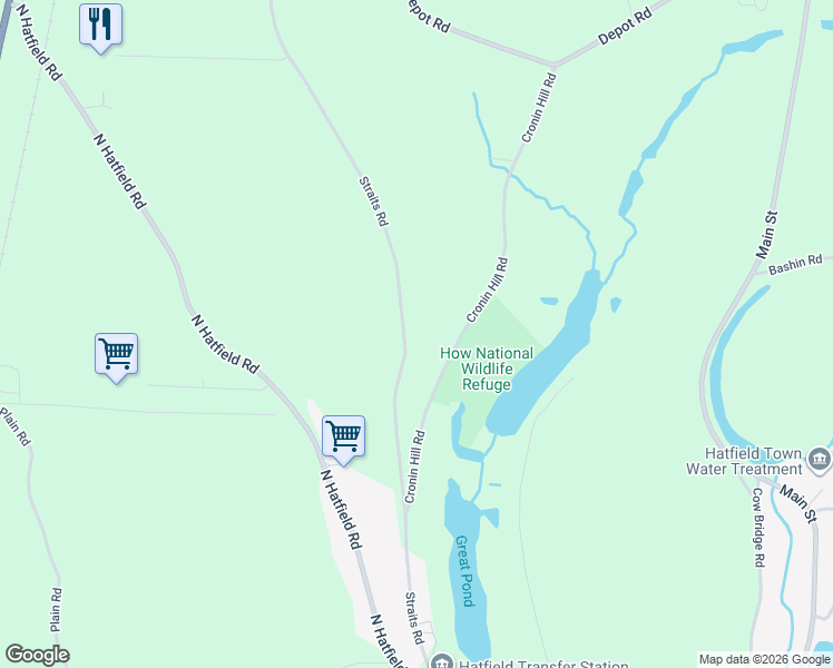 map of restaurants, bars, coffee shops, grocery stores, and more near 80 Straits Rd in Hatfield