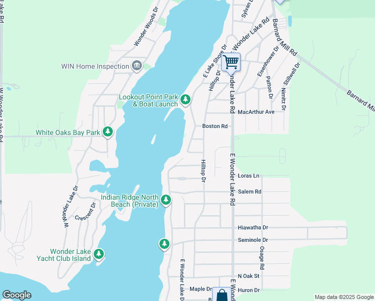map of restaurants, bars, coffee shops, grocery stores, and more near 4605 East Lake Shore Drive in Wonder Lake