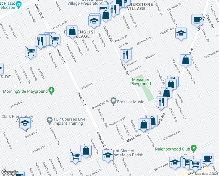 map of restaurants, bars, coffee shops, grocery stores, and more near 4184 Bishop Street in Detroit