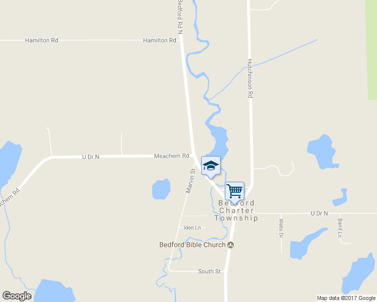 map of restaurants, bars, coffee shops, grocery stores, and more near 22405 Bedford Road North in Battle Creek