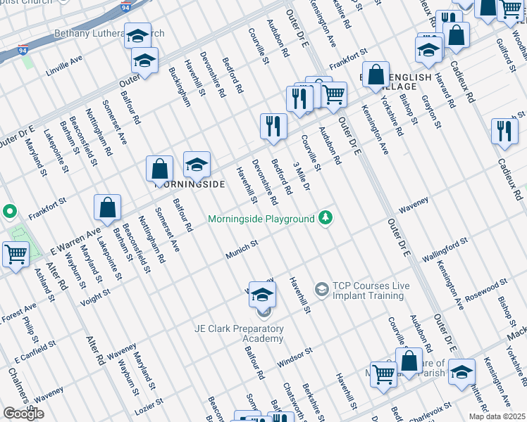 map of restaurants, bars, coffee shops, grocery stores, and more near 4674 Haverhill Street in Detroit