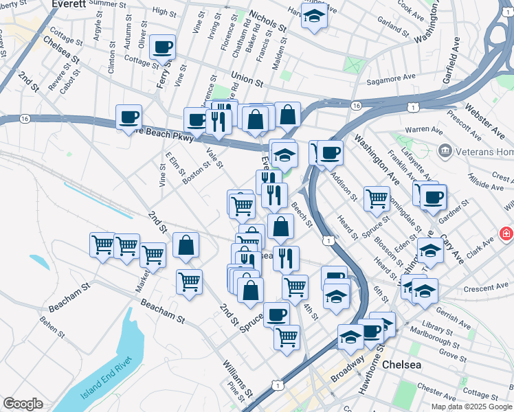 map of restaurants, bars, coffee shops, grocery stores, and more near in Chelsea