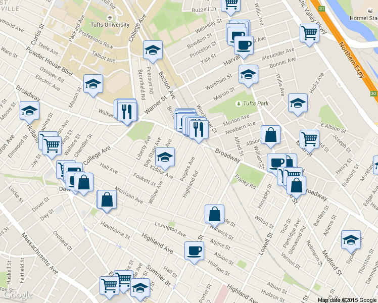 map of restaurants, bars, coffee shops, grocery stores, and more near 114 Rogers Avenue in Somerville