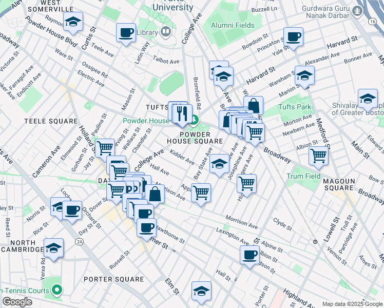 map of restaurants, bars, coffee shops, grocery stores, and more near 59 Liberty Avenue in Somerville