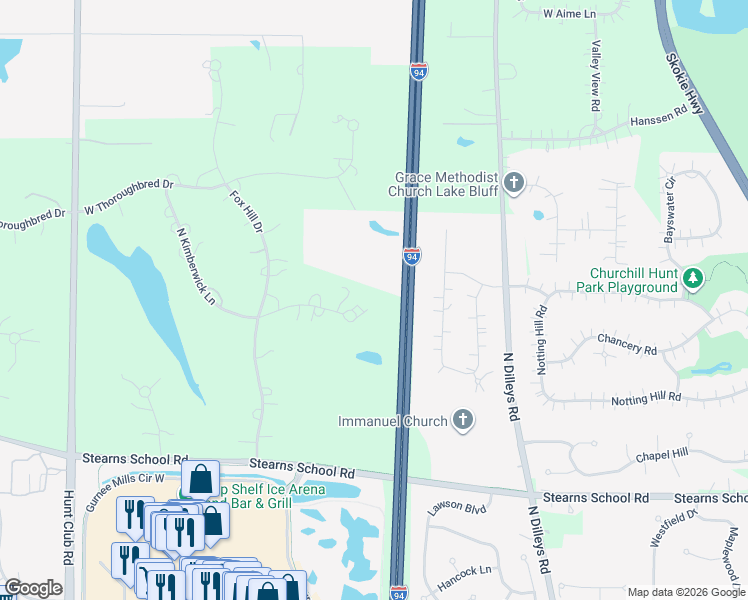 map of restaurants, bars, coffee shops, grocery stores, and more near 36625 North Kimberwick Lane in Wadsworth
