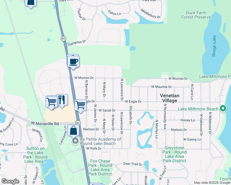 map of restaurants, bars, coffee shops, grocery stores, and more near 36872 North Helen Drive in Lake Villa