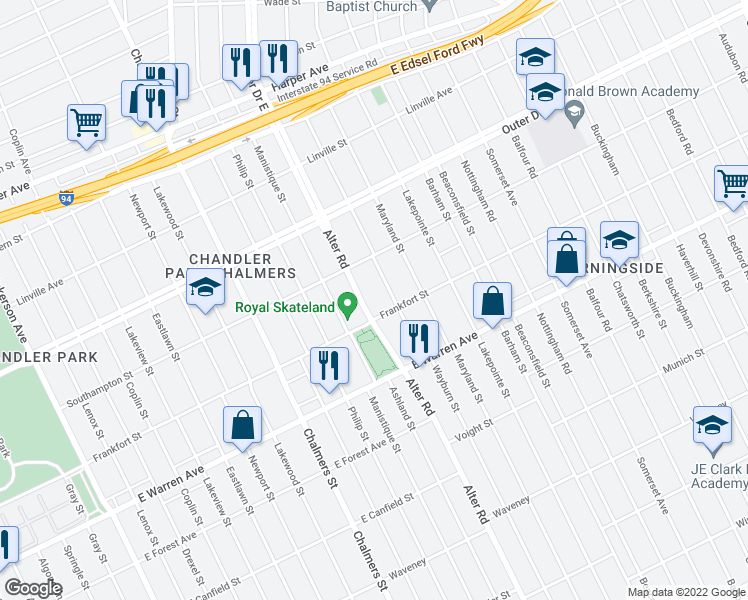 map of restaurants, bars, coffee shops, grocery stores, and more near 5234 Alter Road in Detroit