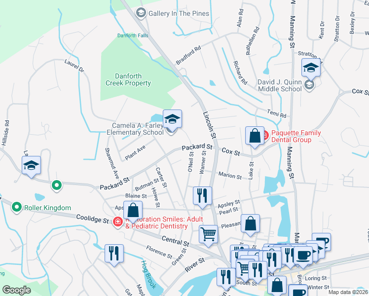 map of restaurants, bars, coffee shops, grocery stores, and more near 111 Packard Street in Hudson