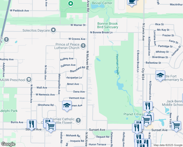 map of restaurants, bars, coffee shops, grocery stores, and more near 2543 North McAree Road in Waukegan