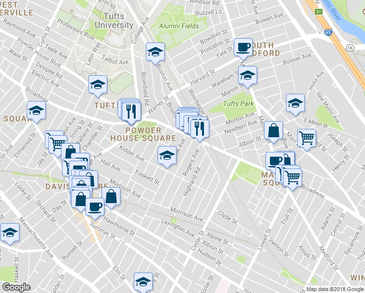 map of restaurants, bars, coffee shops, grocery stores, and more near 251 Willow Avenue in Somerville
