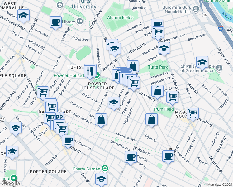 map of restaurants, bars, coffee shops, grocery stores, and more near 251 Willow Avenue in Somerville