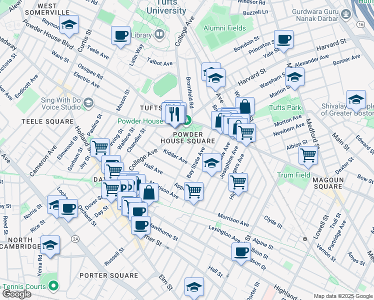 map of restaurants, bars, coffee shops, grocery stores, and more near 59 Liberty Avenue in Somerville