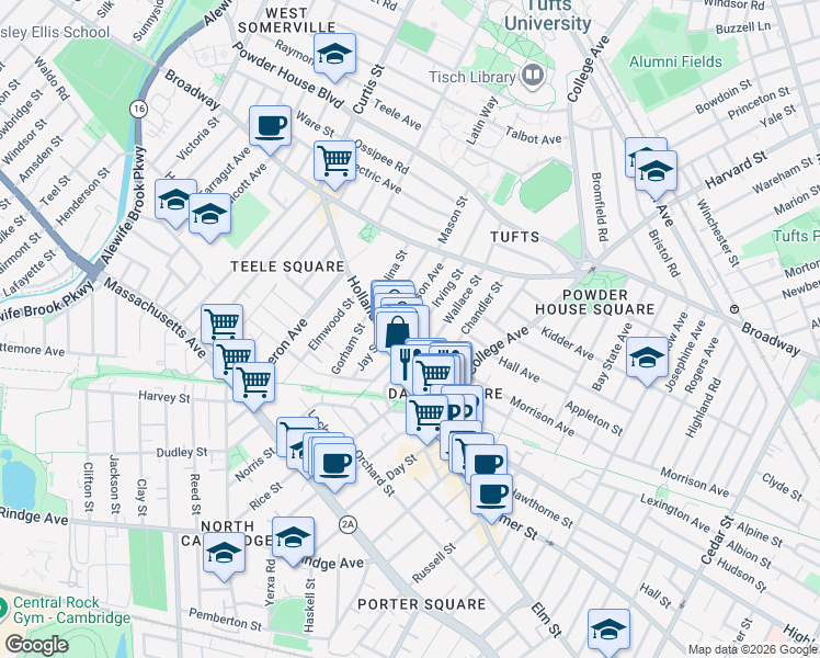 map of restaurants, bars, coffee shops, grocery stores, and more near 10 Irving Street in Somerville