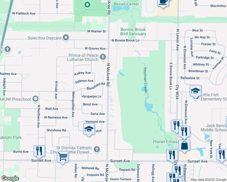 map of restaurants, bars, coffee shops, grocery stores, and more near 2543 North McAree Road in Waukegan