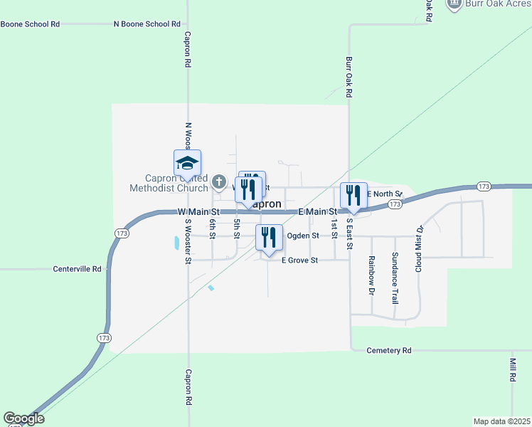 map of restaurants, bars, coffee shops, grocery stores, and more near in Capron