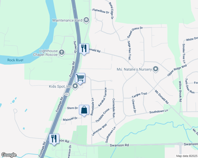 map of restaurants, bars, coffee shops, grocery stores, and more near 5573 Tall Pines Parkway in Roscoe