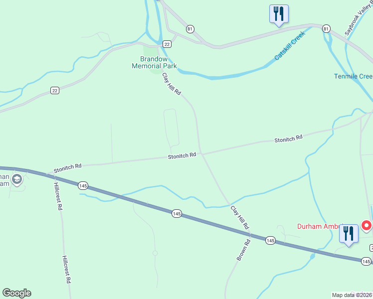 map of restaurants, bars, coffee shops, grocery stores, and more near 334 Stonitch Rd in East Durham