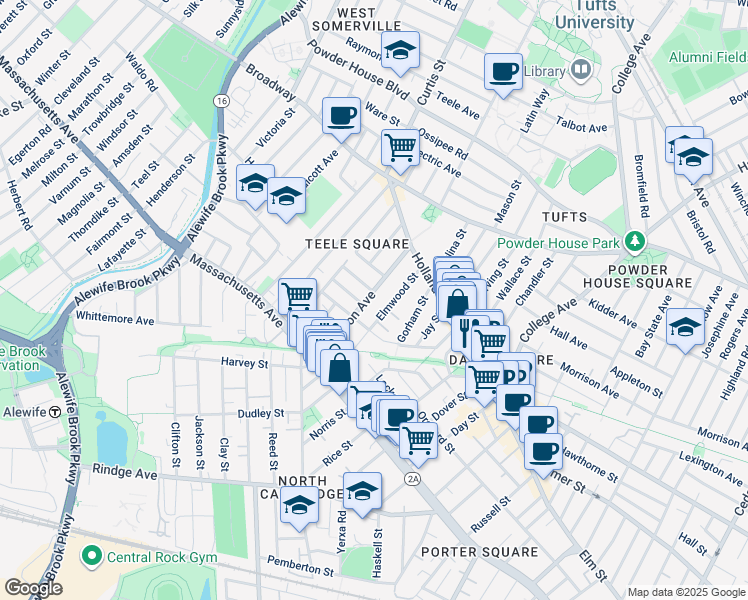 map of restaurants, bars, coffee shops, grocery stores, and more near 48 Cameron Avenue in Somerville