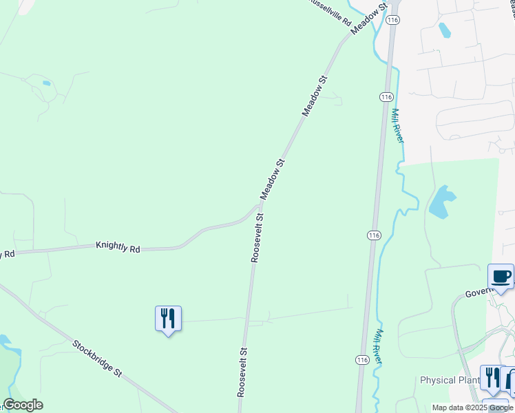 map of restaurants, bars, coffee shops, grocery stores, and more near 99 Knightly Road in Hadley