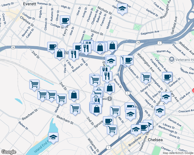 map of restaurants, bars, coffee shops, grocery stores, and more near 307 4th Street in Chelsea