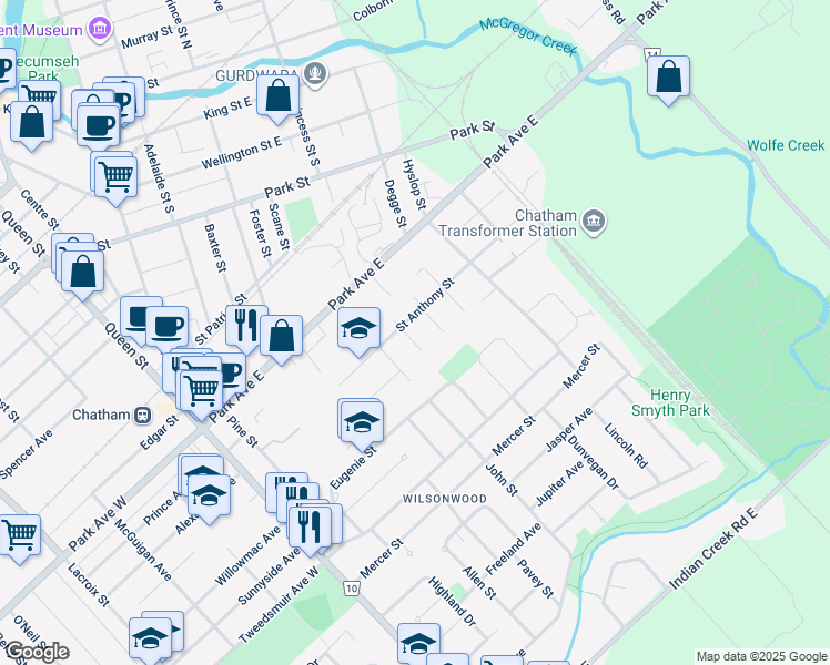 map of restaurants, bars, coffee shops, grocery stores, and more near 59 Beechwood Crescent in Chatham