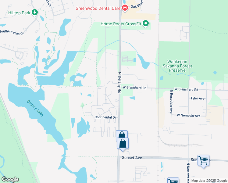 map of restaurants, bars, coffee shops, grocery stores, and more near 2576 Berkshire Court in Waukegan
