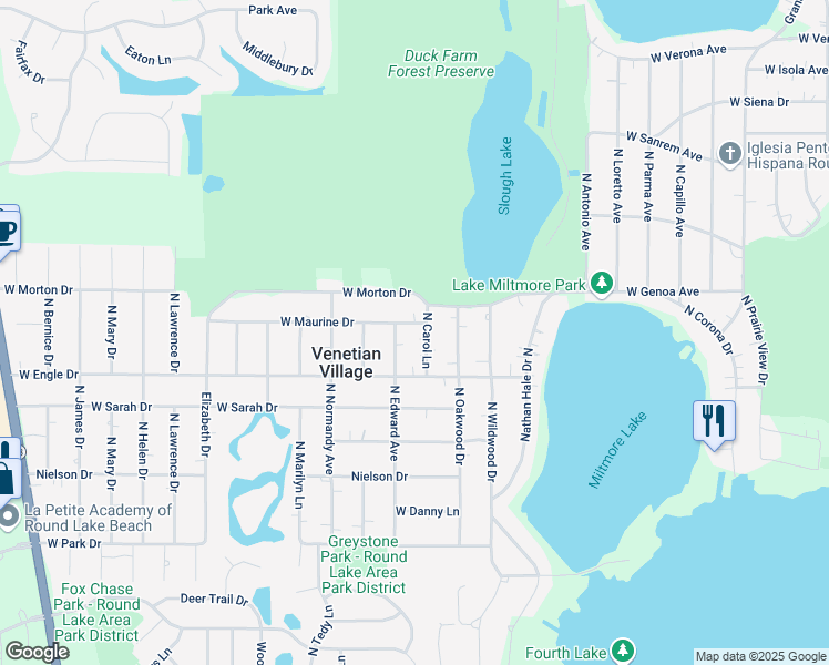 map of restaurants, bars, coffee shops, grocery stores, and more near 36880 North Carol Lane in Lake Villa