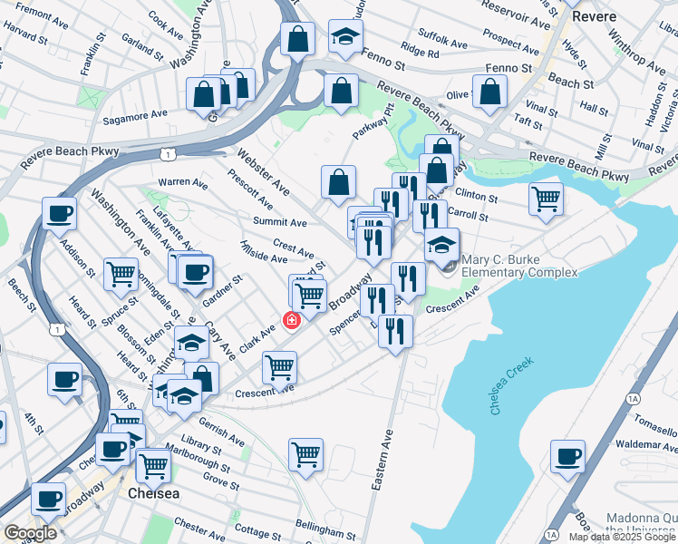 map of restaurants, bars, coffee shops, grocery stores, and more near 864 Broadway in Chelsea