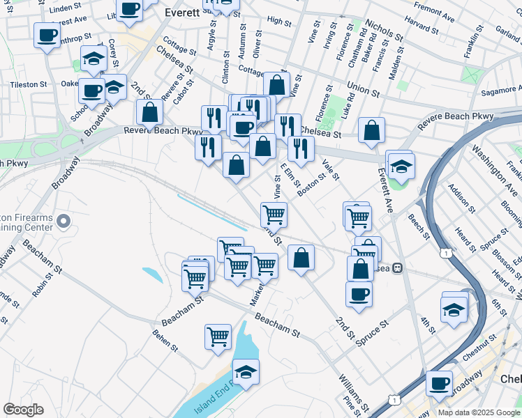 map of restaurants, bars, coffee shops, grocery stores, and more near 342 2nd Street in Everett