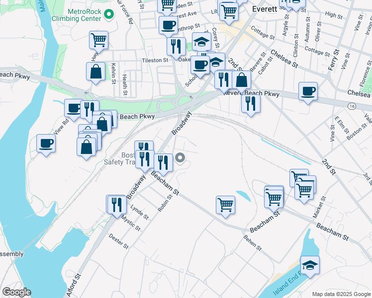 map of restaurants, bars, coffee shops, grocery stores, and more near 20 Factory Street in Everett
