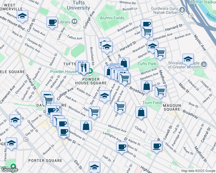 map of restaurants, bars, coffee shops, grocery stores, and more near 251 Willow Avenue in Somerville