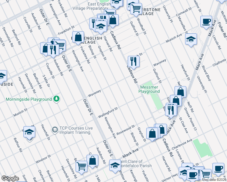 map of restaurants, bars, coffee shops, grocery stores, and more near 4184 Bishop Street in Detroit