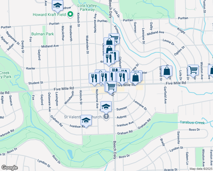 map of restaurants, bars, coffee shops, grocery stores, and more near in Wayne County