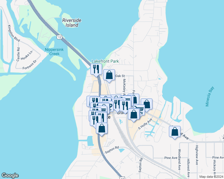 map of restaurants, bars, coffee shops, grocery stores, and more near in Fox Lake