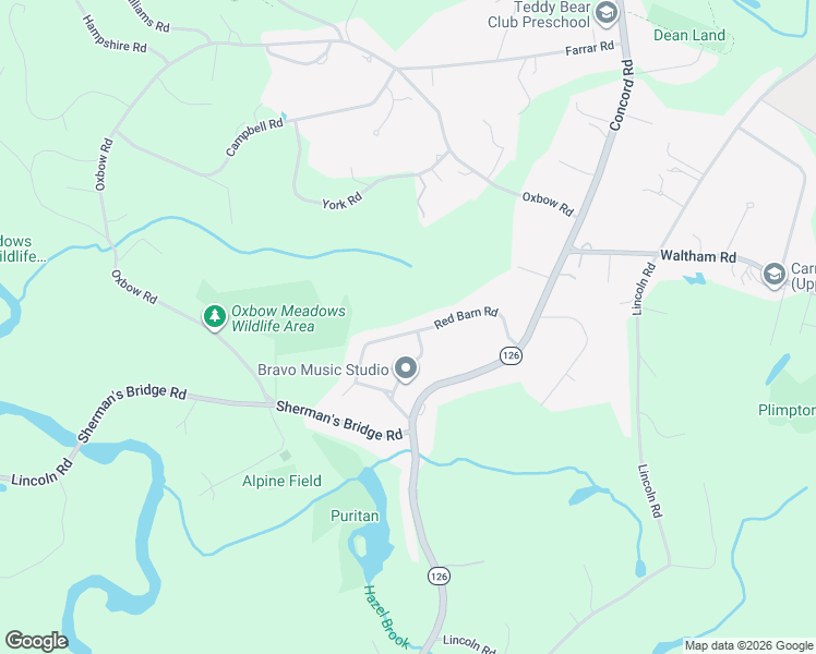map of restaurants, bars, coffee shops, grocery stores, and more near 28 Red Barn Road in Wayland