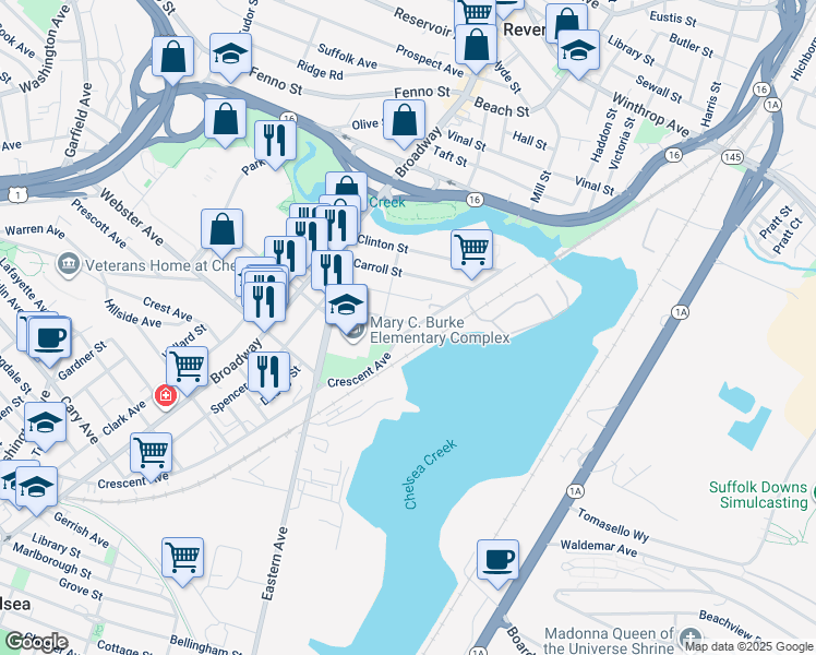 map of restaurants, bars, coffee shops, grocery stores, and more near 31 Hooper Street in Chelsea