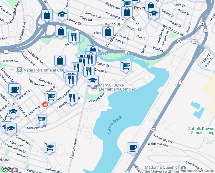 map of restaurants, bars, coffee shops, grocery stores, and more near 31 Hooper Street in Chelsea