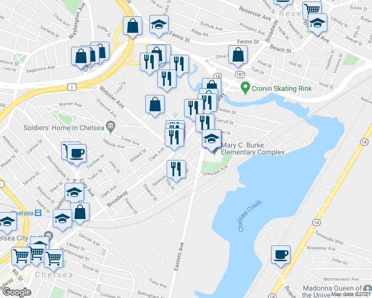 map of restaurants, bars, coffee shops, grocery stores, and more near 924 Broadway in Chelsea