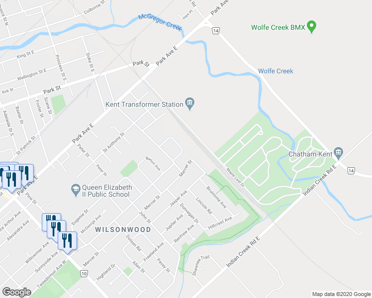 map of restaurants, bars, coffee shops, grocery stores, and more near 54 Southend Crescent in Chatham