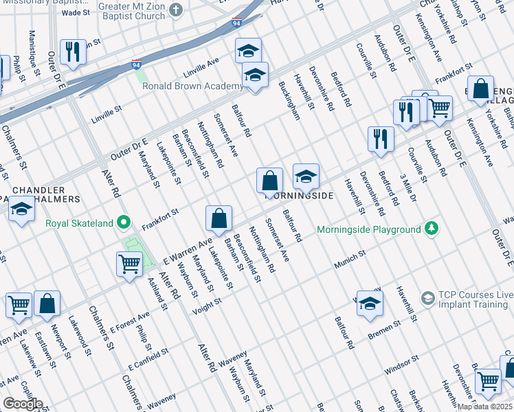 map of restaurants, bars, coffee shops, grocery stores, and more near 5065 Somerset Avenue in Detroit