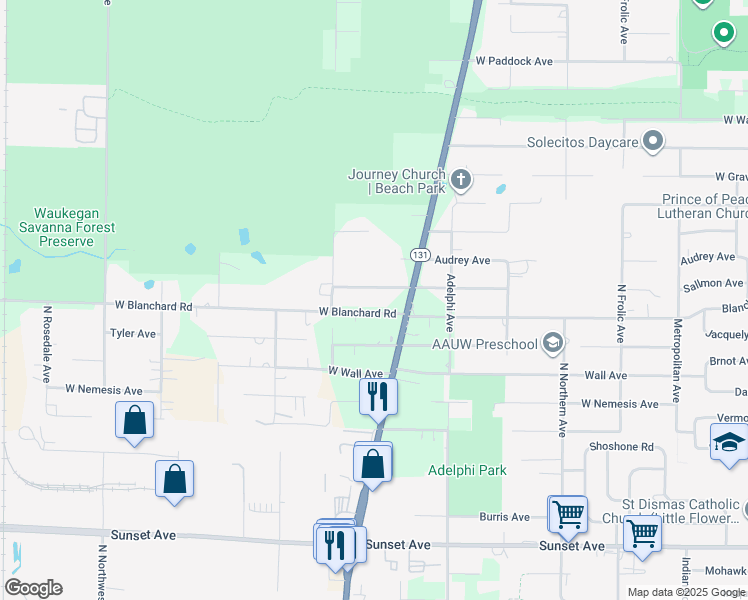 map of restaurants, bars, coffee shops, grocery stores, and more near 12938 West Sallmon Avenue in Beach Park