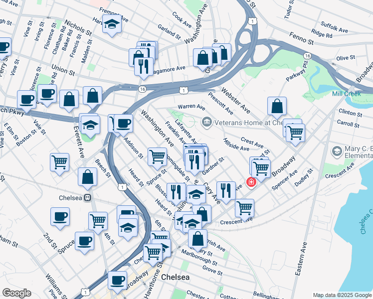 map of restaurants, bars, coffee shops, grocery stores, and more near in Chelsea